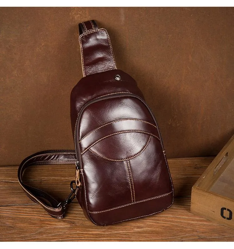 Brown Leather Mens Cool Sling Bags Yellow Brown Crossbody Packs Chest Bag for menest Bag for men