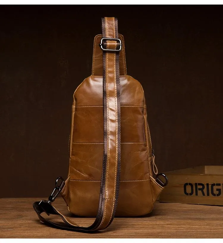 Brown Leather Mens Cool Sling Bags Yellow Brown Crossbody Packs Chest Bag for menest Bag for men