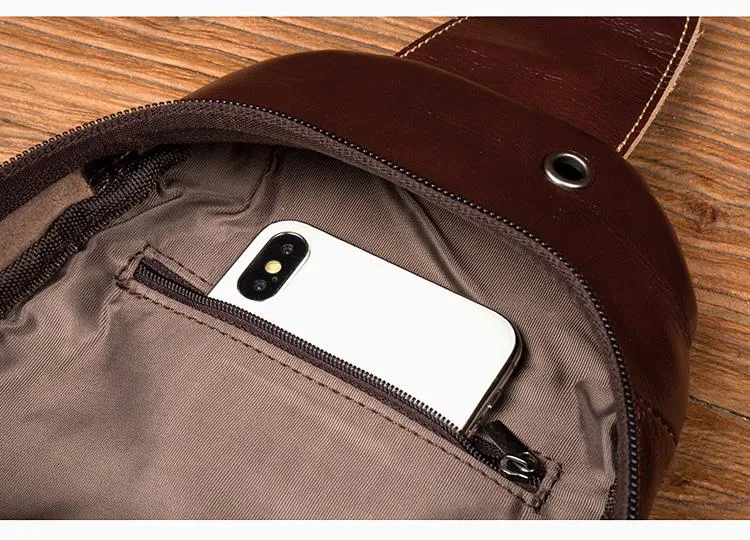 Brown Leather Mens Cool Sling Bags Yellow Brown Crossbody Packs Chest Bag for menest Bag for men
