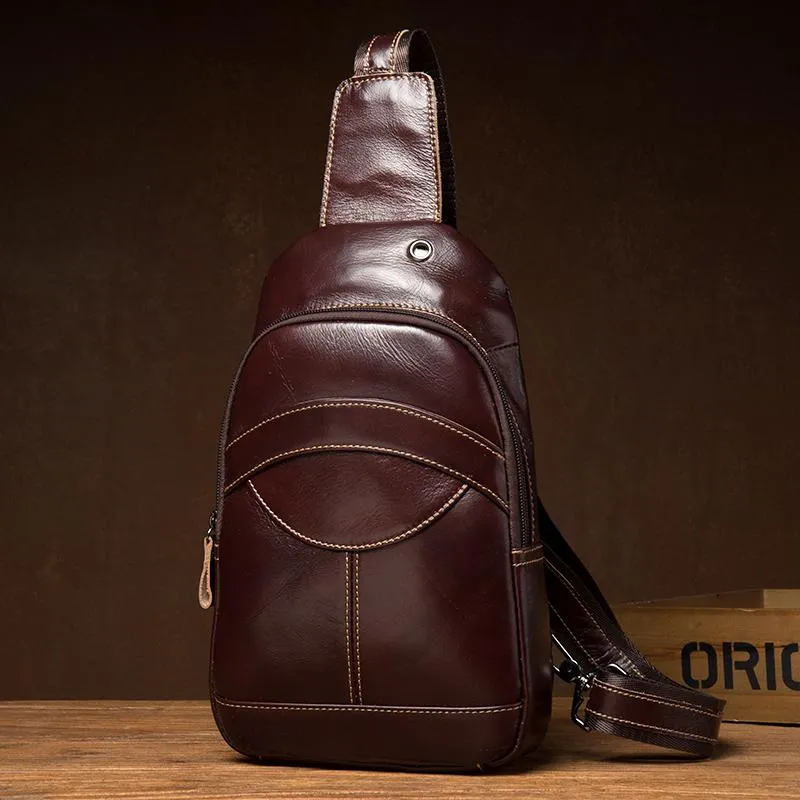 Brown Leather Mens Cool Sling Bags Yellow Brown Crossbody Packs Chest Bag for menest Bag for men