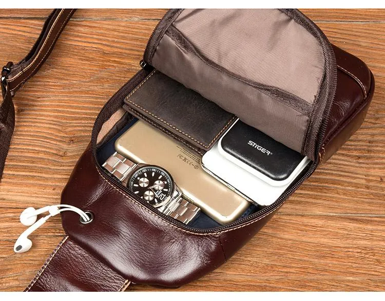 Brown Leather Mens Cool Sling Bags Yellow Brown Crossbody Packs Chest Bag for menest Bag for men