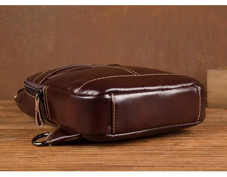 Brown Leather Mens Cool Sling Bags Yellow Brown Crossbody Packs Chest Bag for menest Bag for men