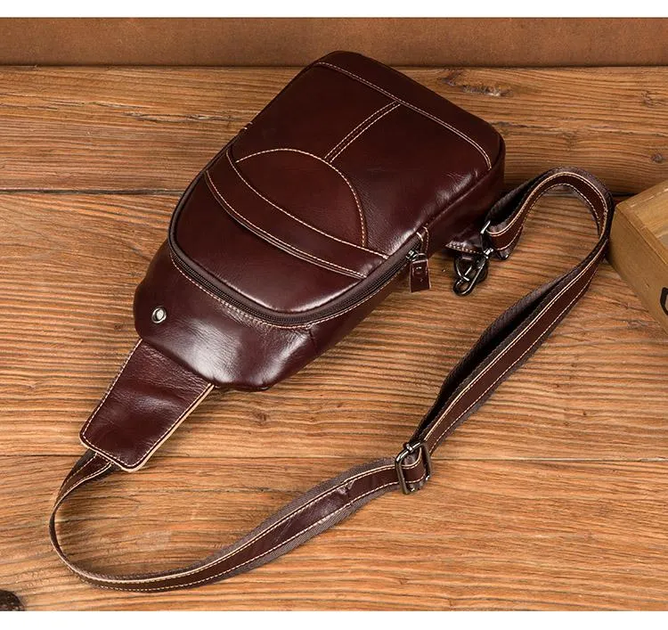 Brown Leather Mens Cool Sling Bags Yellow Brown Crossbody Packs Chest Bag for menest Bag for men