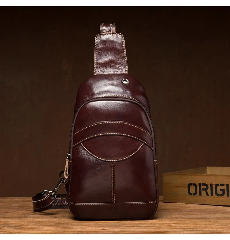 Brown Leather Mens Cool Sling Bags Yellow Brown Crossbody Packs Chest Bag for menest Bag for men