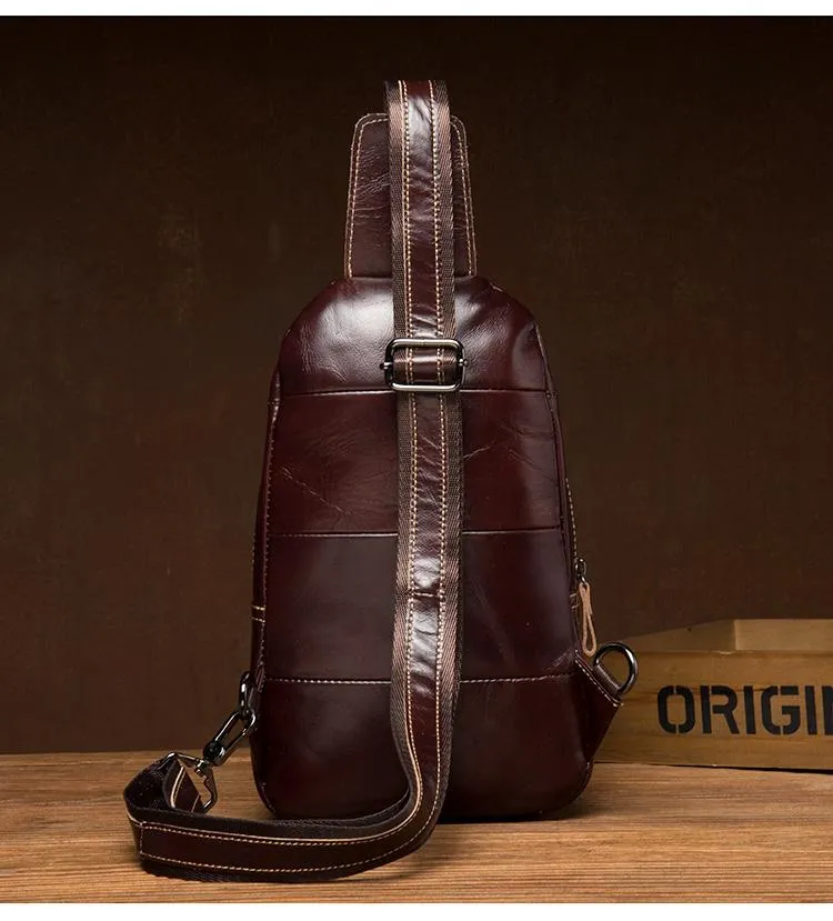 Brown Leather Mens Cool Sling Bags Yellow Brown Crossbody Packs Chest Bag for menest Bag for men