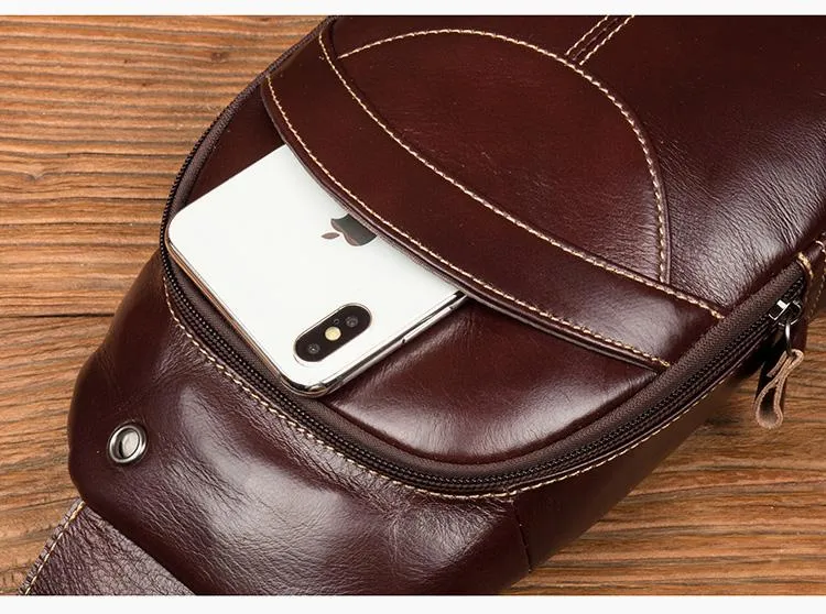 Brown Leather Mens Cool Sling Bags Yellow Brown Crossbody Packs Chest Bag for menest Bag for men