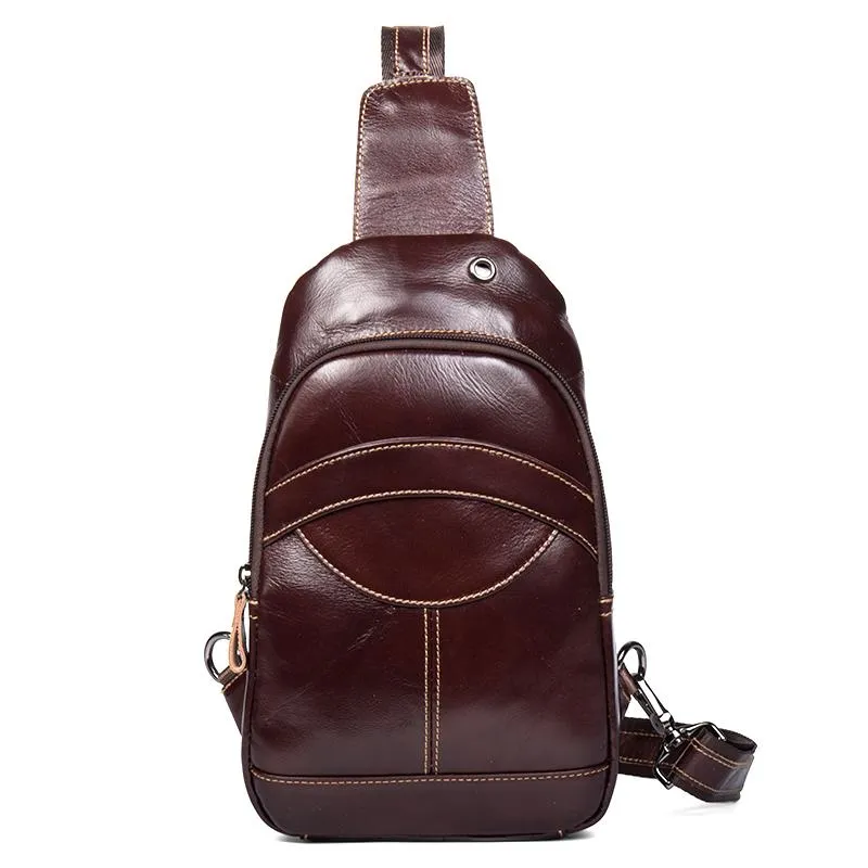 Brown Leather Mens Cool Sling Bags Yellow Brown Crossbody Packs Chest Bag for menest Bag for men