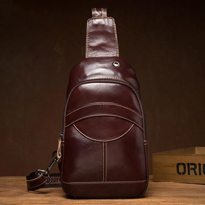 Brown Leather Mens Cool Sling Bags Yellow Brown Crossbody Packs Chest Bag for menest Bag for men