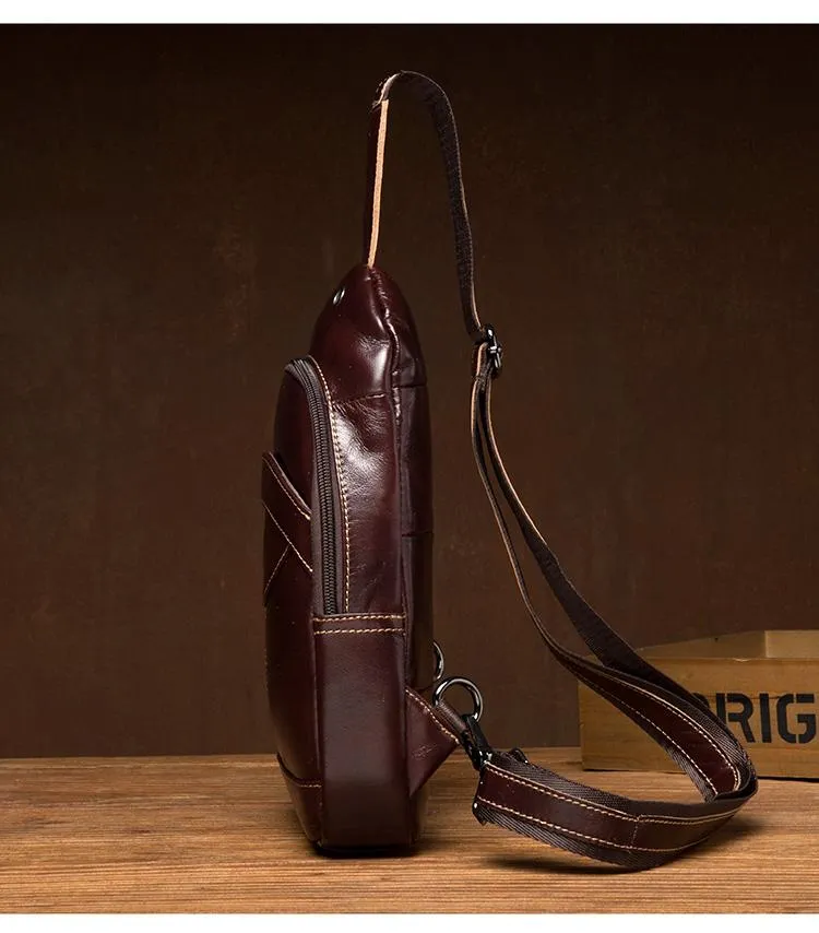 Brown Leather Mens Cool Sling Bags Yellow Brown Crossbody Packs Chest Bag for menest Bag for men