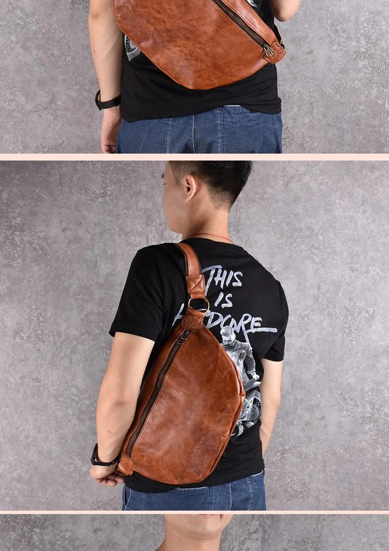 Brown Leather Mens Large Sling Bag Leather Mens Big Sling Bag Sling Bag For Big Men