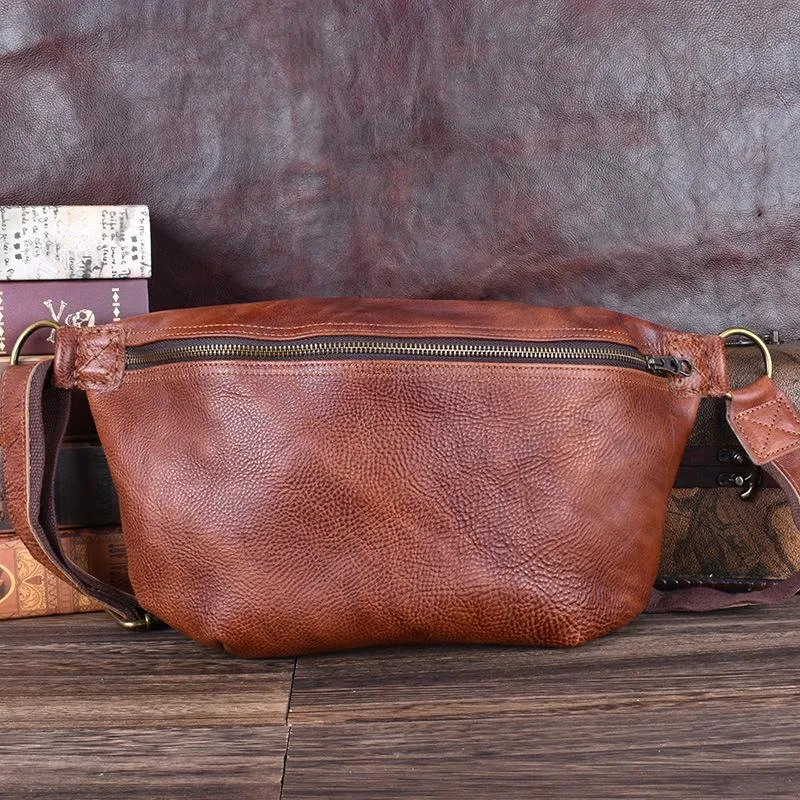 Brown Leather Mens Large Sling Bag Leather Mens Big Sling Bag Sling Bag For Big Men