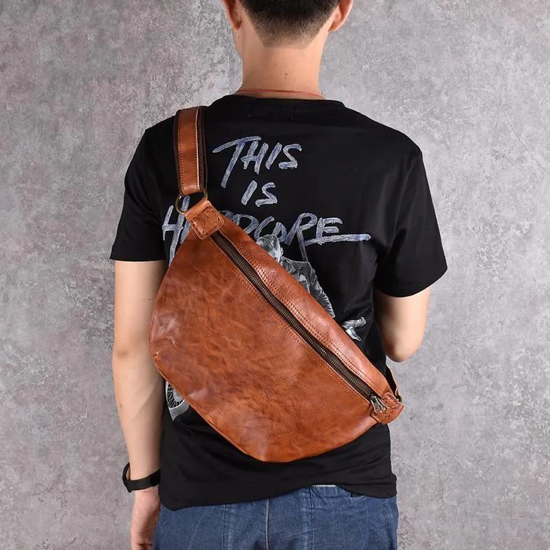 Brown Leather Mens Large Sling Bag Leather Mens Big Sling Bag Sling Bag For Big Men