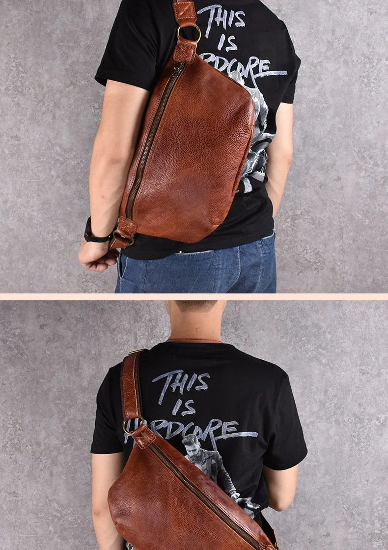 Brown Leather Mens Large Sling Bag Leather Mens Big Sling Bag Sling Bag For Big Men