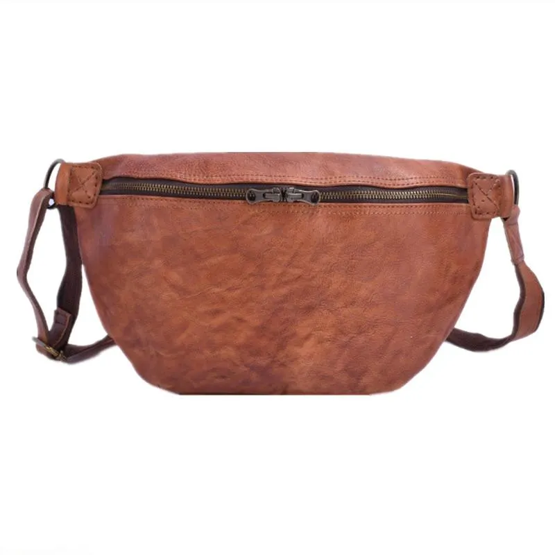 Brown Leather Mens Large Sling Bag Leather Mens Big Sling Bag Sling Bag For Big Men