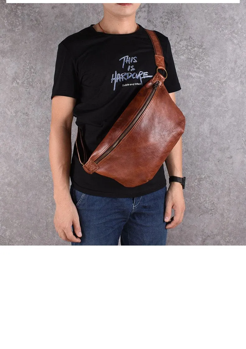 Brown Leather Mens Large Sling Bag Leather Mens Big Sling Bag Sling Bag For Big Men