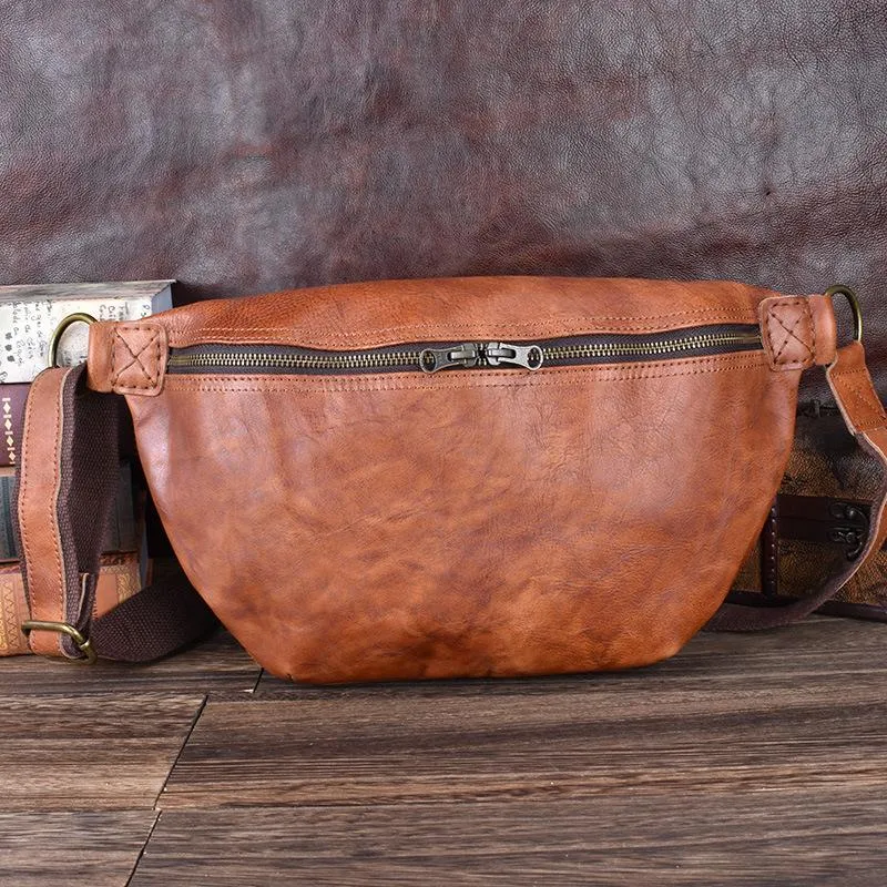 Brown Leather Mens Large Sling Bag Leather Mens Big Sling Bag Sling Bag For Big Men