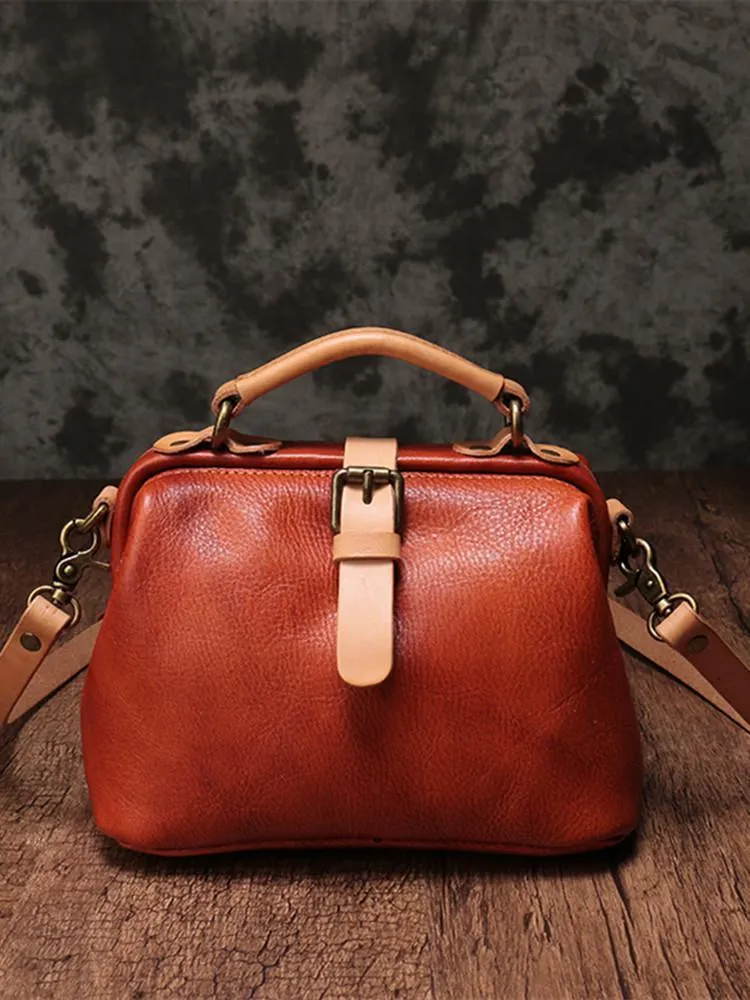 Brown Leather Women's MIni Doctor Handbag Small Doctors Bag Doctor Style Handbag Purse for Ladies