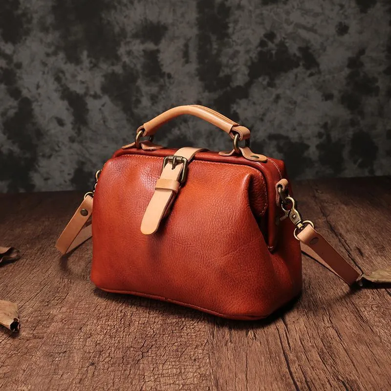 Brown Leather Women's MIni Doctor Handbag Small Doctors Bag Doctor Style Handbag Purse for Ladies
