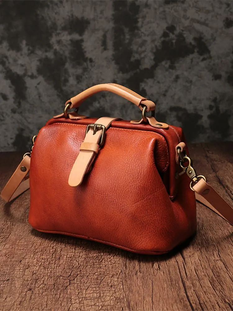 Brown Leather Women's MIni Doctor Handbag Small Doctors Bag Doctor Style Handbag Purse for Ladies