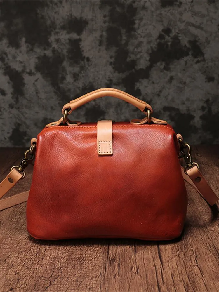 Brown Leather Women's MIni Doctor Handbag Small Doctors Bag Doctor Style Handbag Purse for Ladies