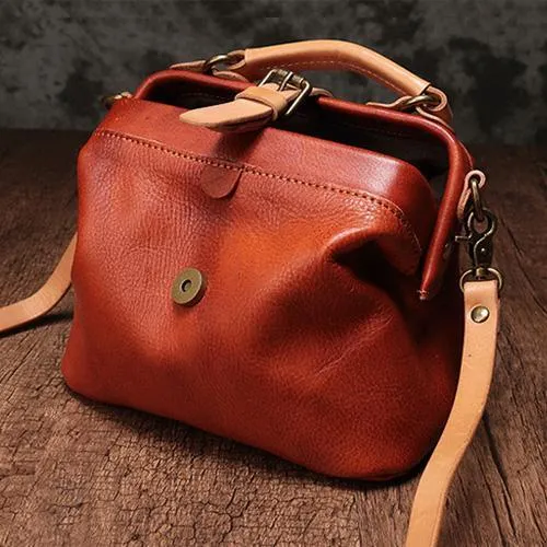 Brown Leather Women's MIni Doctor Handbag Small Doctors Bag Doctor Style Handbag Purse for Ladies