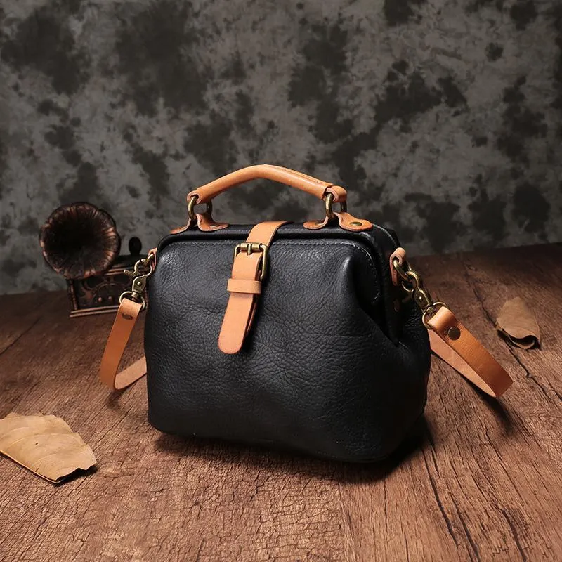 Brown Leather Women's MIni Doctor Handbag Small Doctors Bag Doctor Style Handbag Purse for Ladies