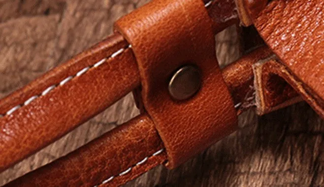 Brown Leather Womens Round Handbag Wristlet Purse Mini Circle Purse For Women