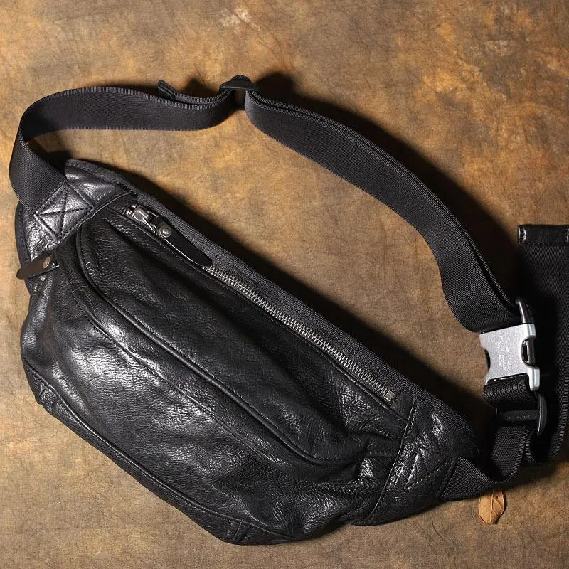 Brown MENS Suede 8 inches Black LEATHER FANNY PACK Chest Bag WAIST BAGS For Men