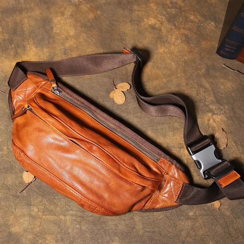 Brown MENS Suede 8 inches Black LEATHER FANNY PACK Chest Bag WAIST BAGS For Men