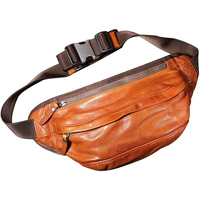 Brown MENS Suede 8 inches Black LEATHER FANNY PACK Chest Bag WAIST BAGS For Men