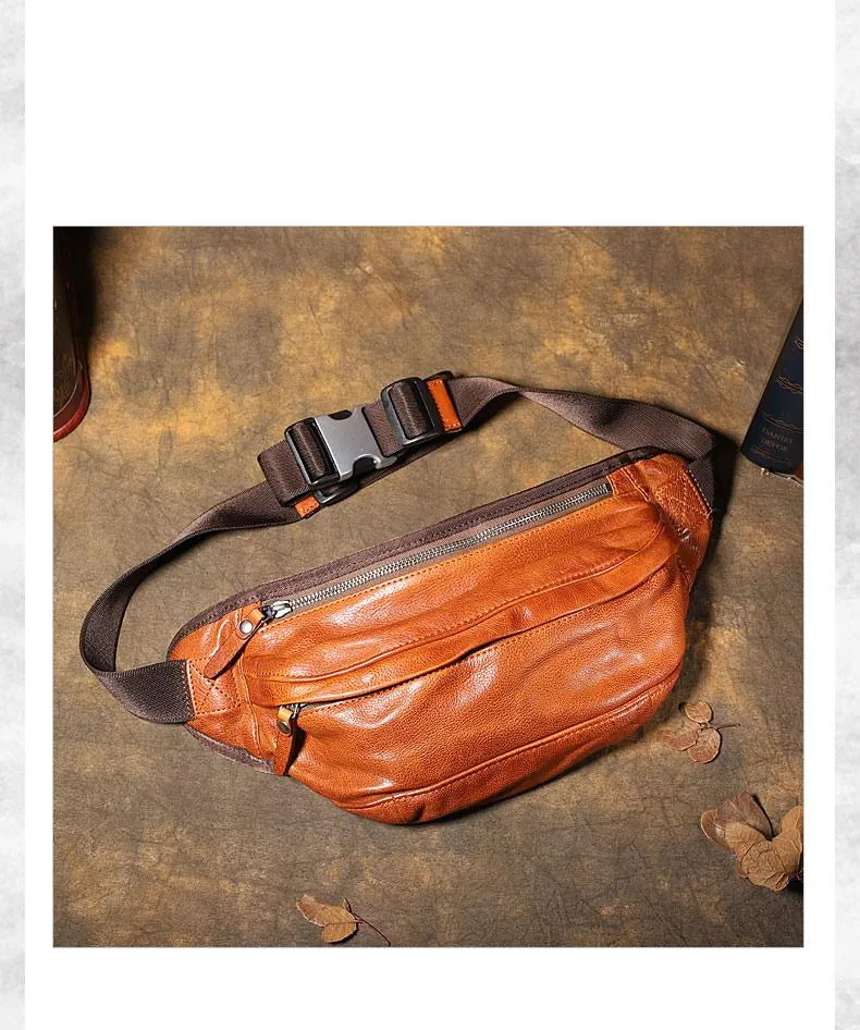 Brown MENS Suede 8 inches Black LEATHER FANNY PACK Chest Bag WAIST BAGS For Men
