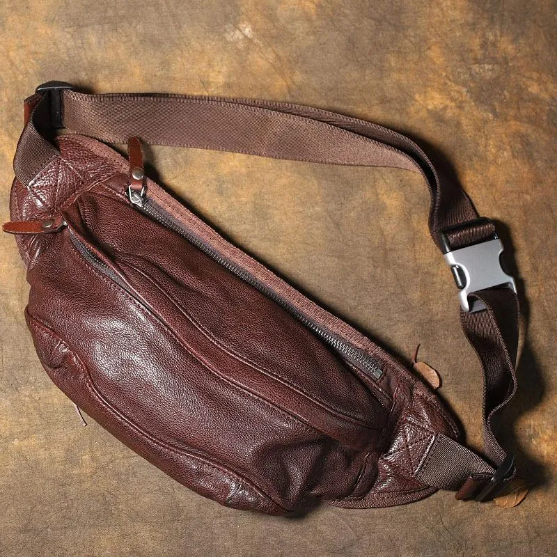Brown MENS Suede 8 inches Black LEATHER FANNY PACK Chest Bag WAIST BAGS For Men