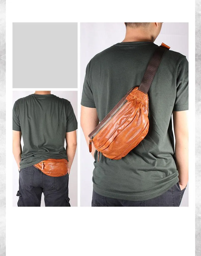 Brown MENS Suede 8 inches Black LEATHER FANNY PACK Chest Bag WAIST BAGS For Men