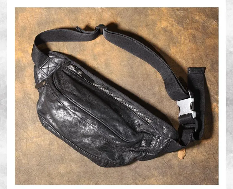 Brown MENS Suede 8 inches Black LEATHER FANNY PACK Chest Bag WAIST BAGS For Men
