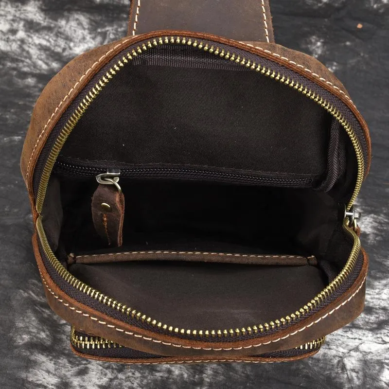 Brown One Strap Backpack For Men Leather Men's Sling Bag Sling Pack Leather Chest Bag