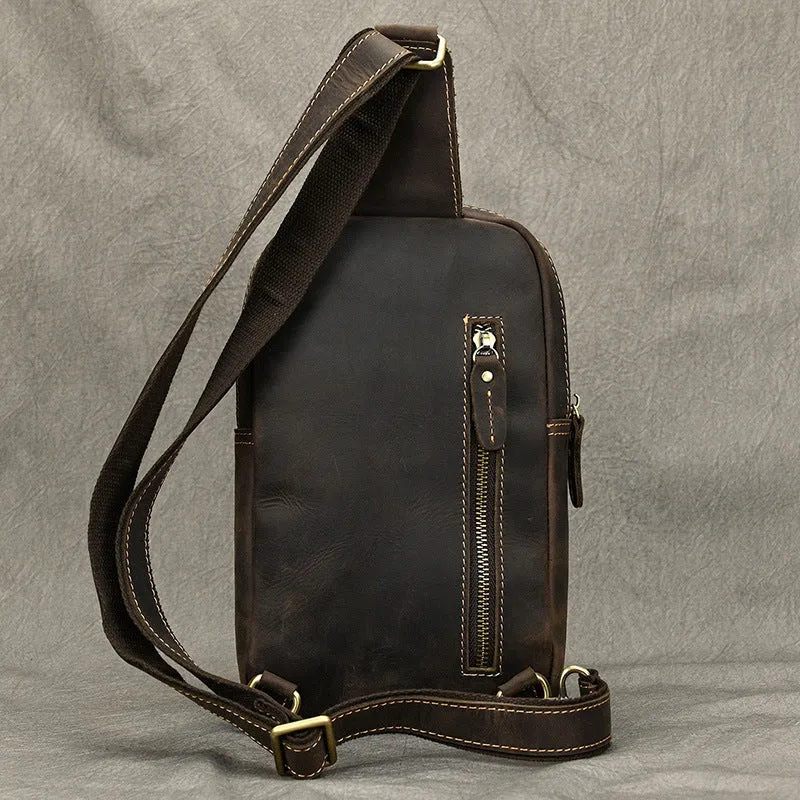 Brown One Strap Backpack For Men Leather Men's Sling Bag Sling Pack Leather Chest Bag