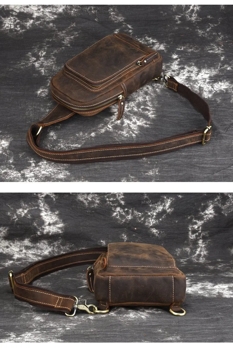 Brown One Strap Backpack For Men Leather Men's Sling Bag Sling Pack Leather Chest Bag
