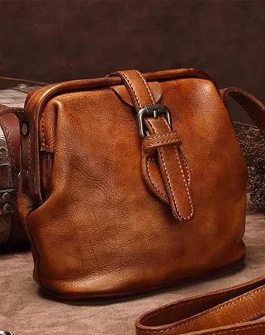 Brown Small Womens Leather Doctor Shoulder Bag Female Blue Doctor Bag Style Purse for Ladies