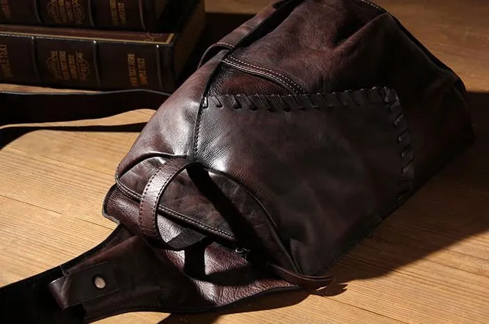 Brown Vintage Leather Mens Cool Sling Bag Chest Bag Sling Shoulder Bag for men
