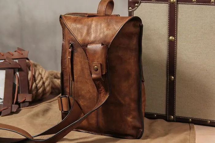 Brown Vintage Leather Mens Cool Sling Bag Chest Bag Sling Shoulder Bag for men