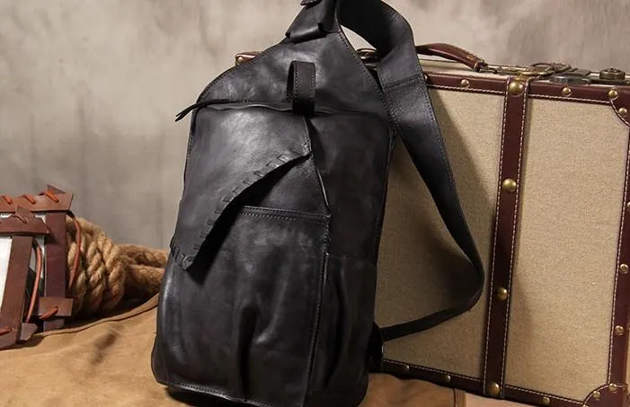 Brown Vintage Leather Mens Cool Sling Bag Chest Bag Sling Shoulder Bag for men