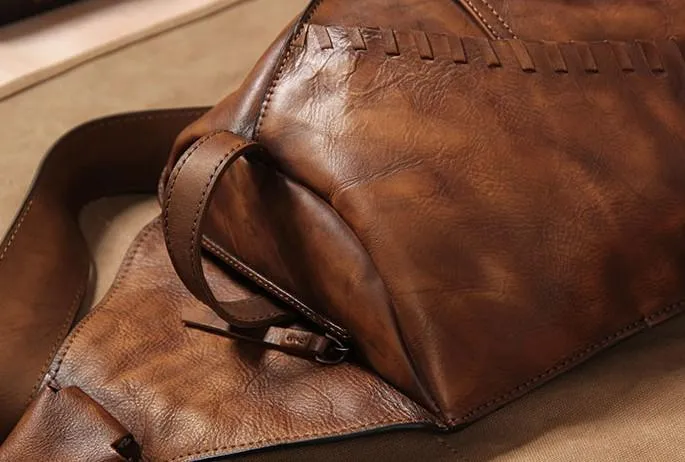 Brown Vintage Leather Mens Cool Sling Bag Chest Bag Sling Shoulder Bag for men