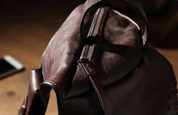 Brown Vintage Leather Mens Cool Sling Bag Chest Bag Sling Shoulder Bag for men