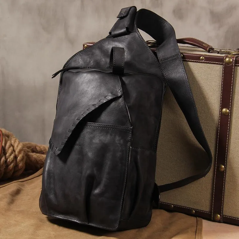 Brown Vintage Leather Mens Cool Sling Bag Chest Bag Sling Shoulder Bag for men