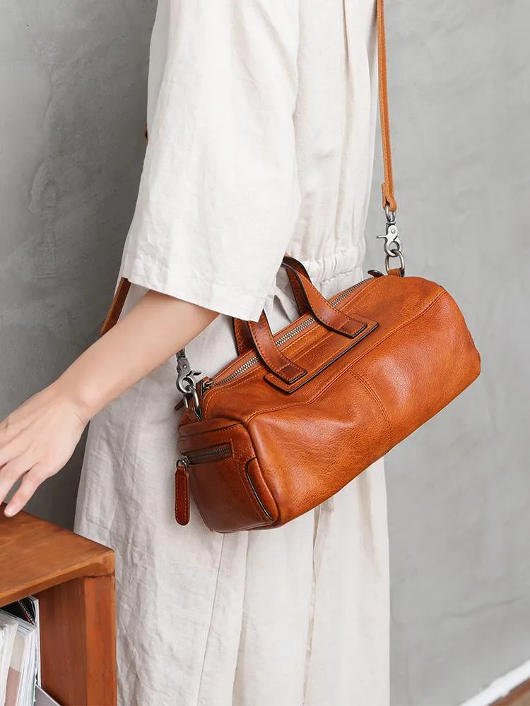Brown Women's Leather Doctor Tool Handbag Doctor Red Shoulder Purse for Ladies