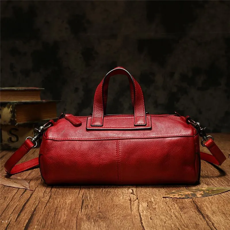 Brown Women's Leather Doctor Tool Handbag Doctor Red Shoulder Purse for Ladies