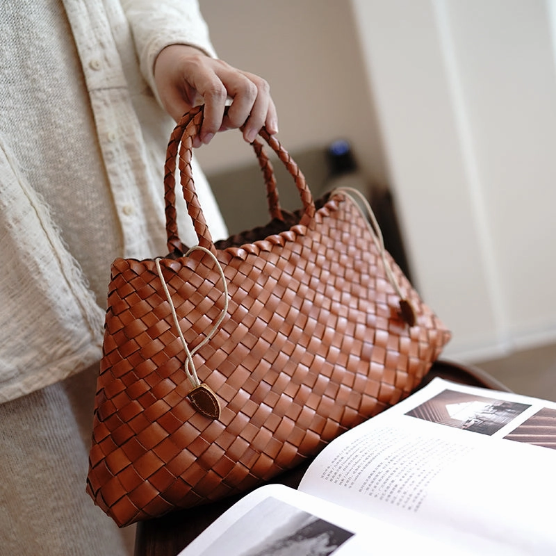 Brown Womens Braided Leather Handbag Womens Braided Handbag Purse for Ladies