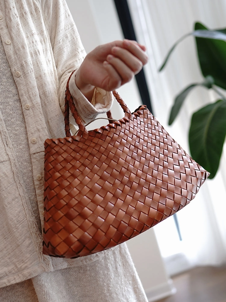 Brown Womens Braided Leather Handbag Womens Braided Handbag Purse for Ladies