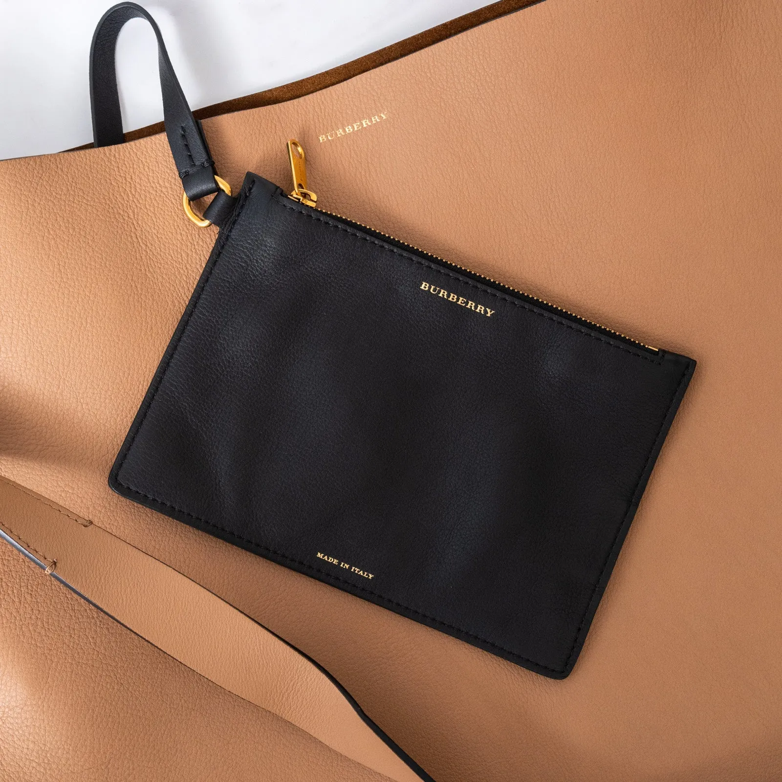 Burberry Large Camel And Black Leather Shoulder Bag