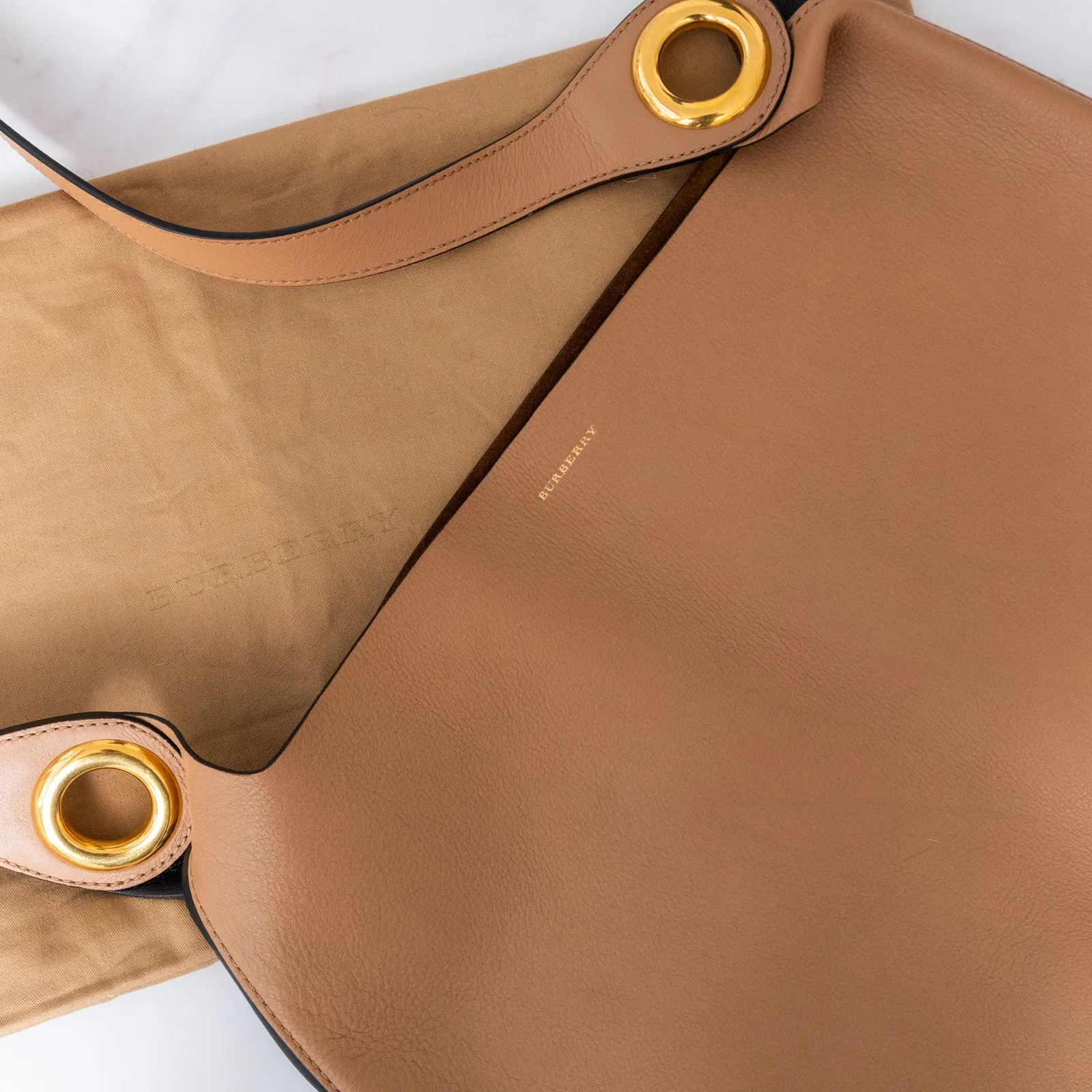 Burberry Large Camel And Black Leather Shoulder Bag